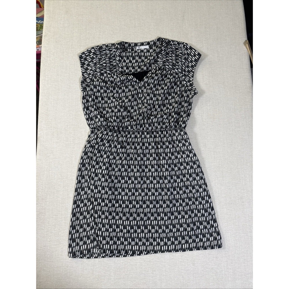 DR2 by Daniel Rainn Black and White Abstract Cinched Shirt Dress Size L